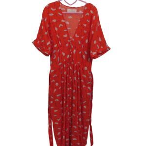 Trovata Birds of Paradis Women Sz 6 Orange V Neck Button Front Maxi Dress